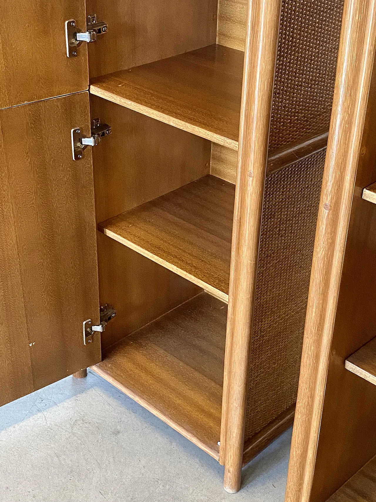 Pair of wicker cabinets and bamboo, 80s 10