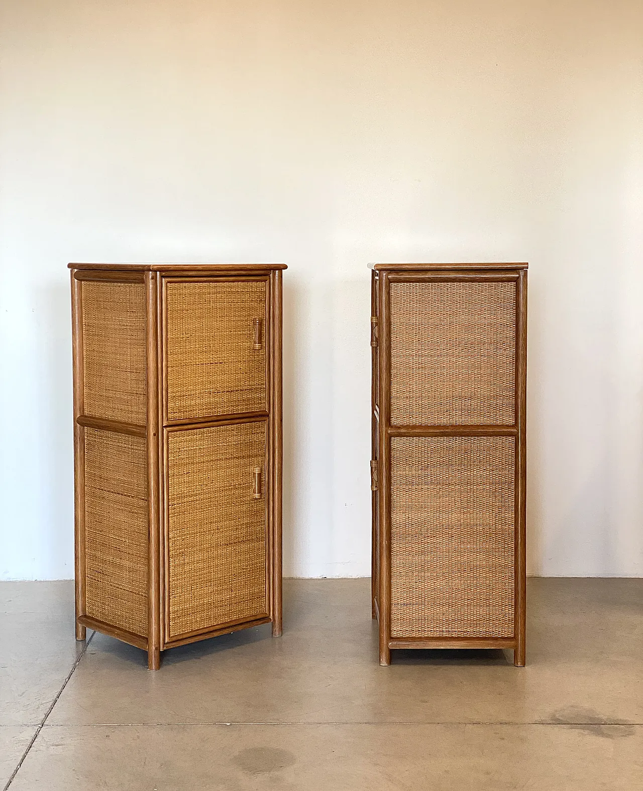 Pair of wicker cabinets and bamboo, 80s 11