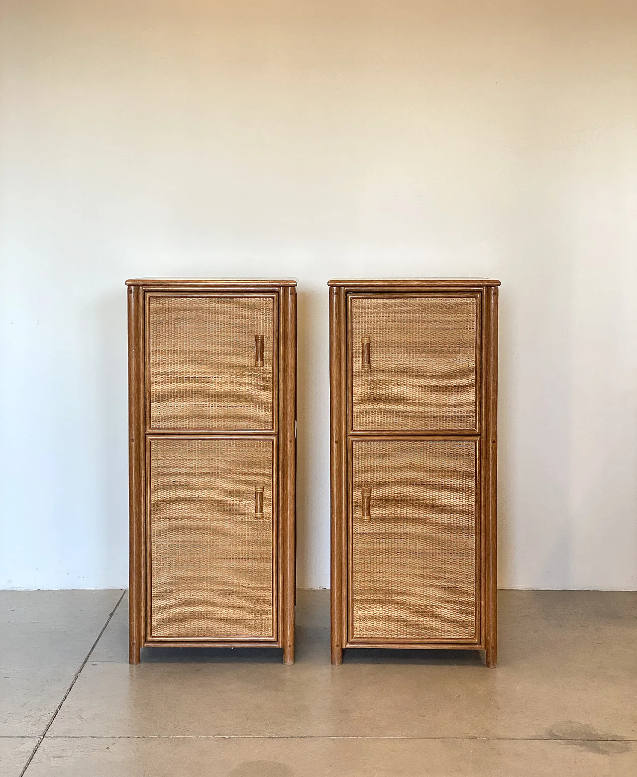 Pair of wicker cabinets and bamboo, 80s 15