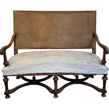 Divano con schienale alto in noce in stile Luigi XIII, fine '800