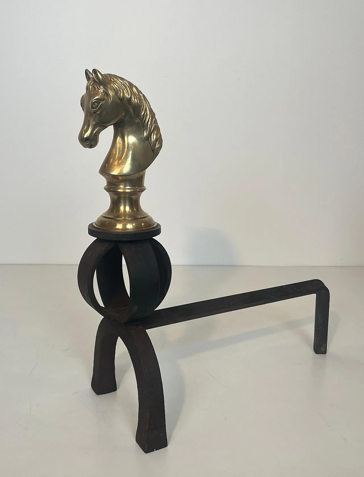 Pair of bronze & wrought iron hallways with horse heads, 20th century 7