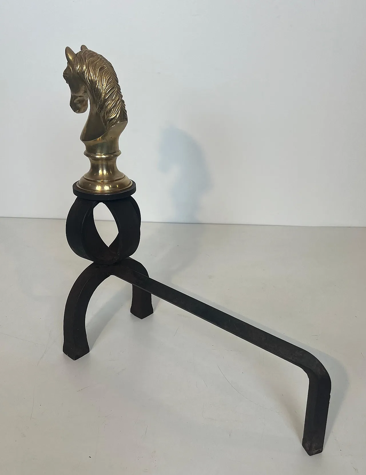 Pair of bronze & wrought iron hallways with horse heads, 20th century 11