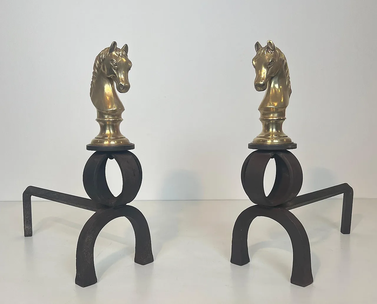 Pair of bronze & wrought iron hallways with horse heads, 20th century 12
