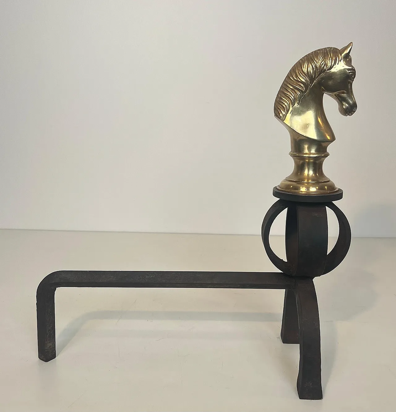 Pair of bronze & wrought iron hallways with horse heads, 20th century 13