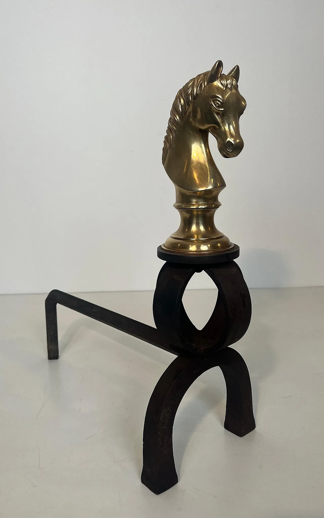 Pair of bronze & wrought iron hallways with horse heads, 20th century 14