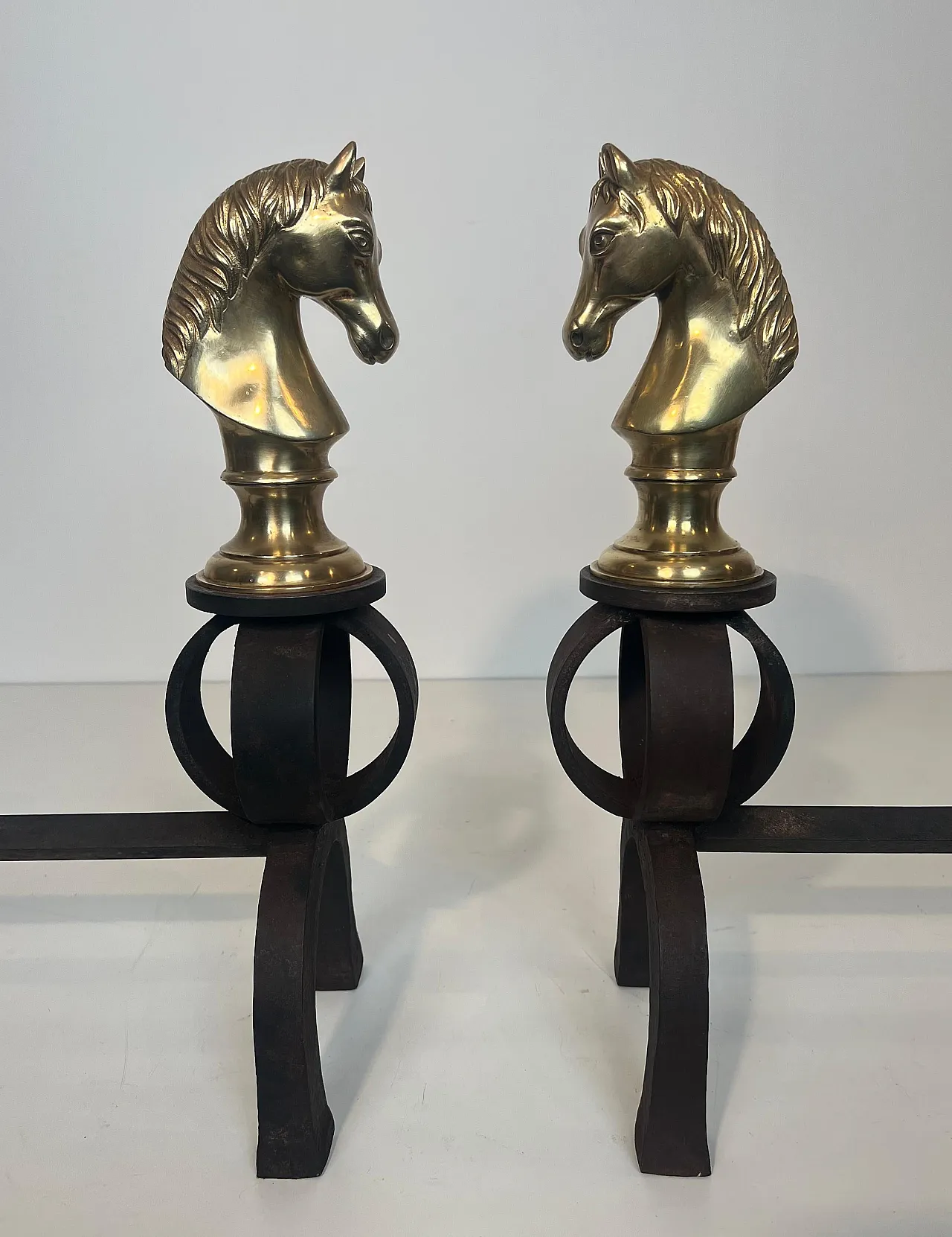 Pair of bronze & wrought iron hallways with horse heads, 20th century 15