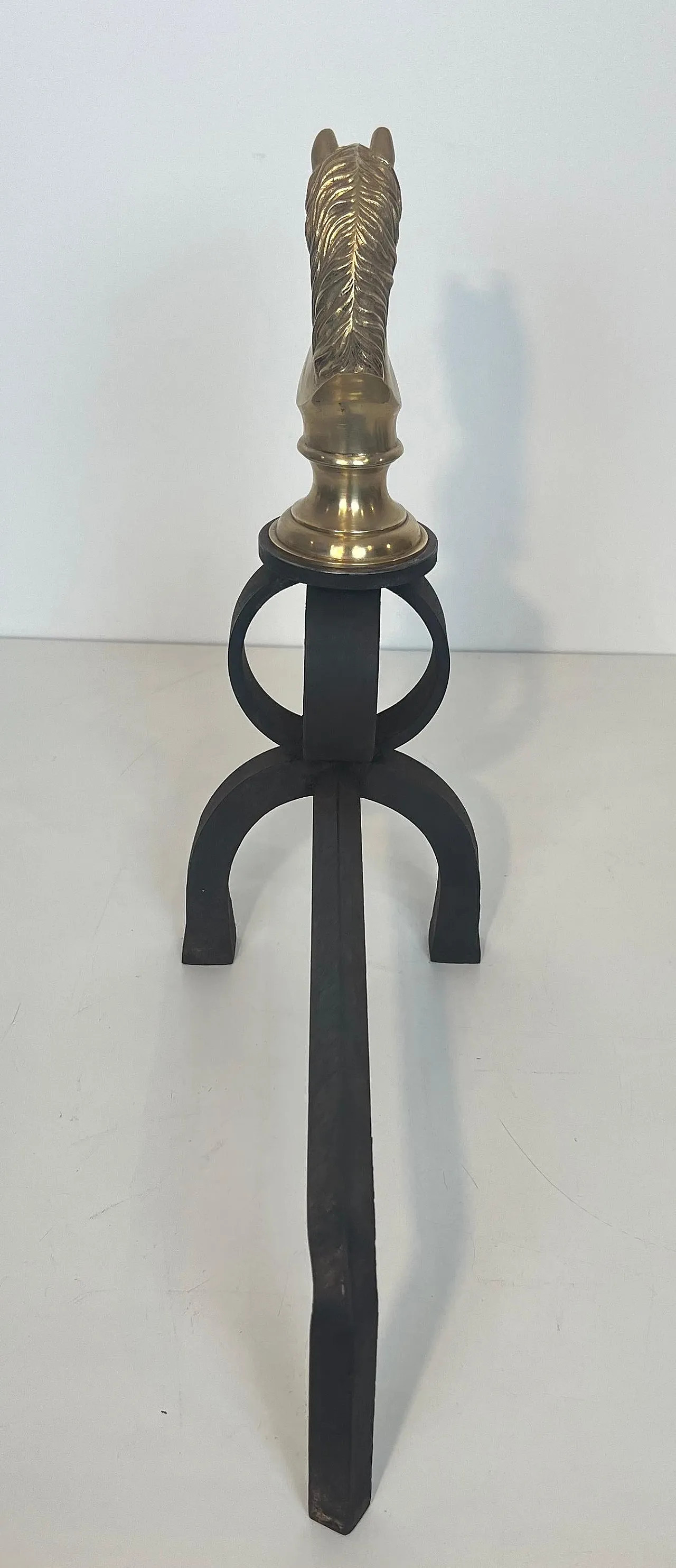 Pair of bronze & wrought iron hallways with horse heads, 20th century 17