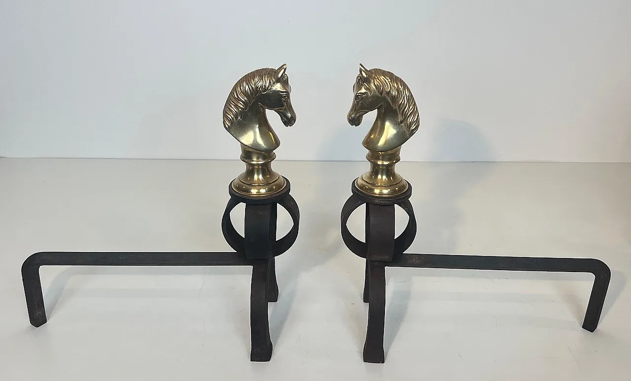 Pair of bronze & wrought iron hallways with horse heads, 20th century 18