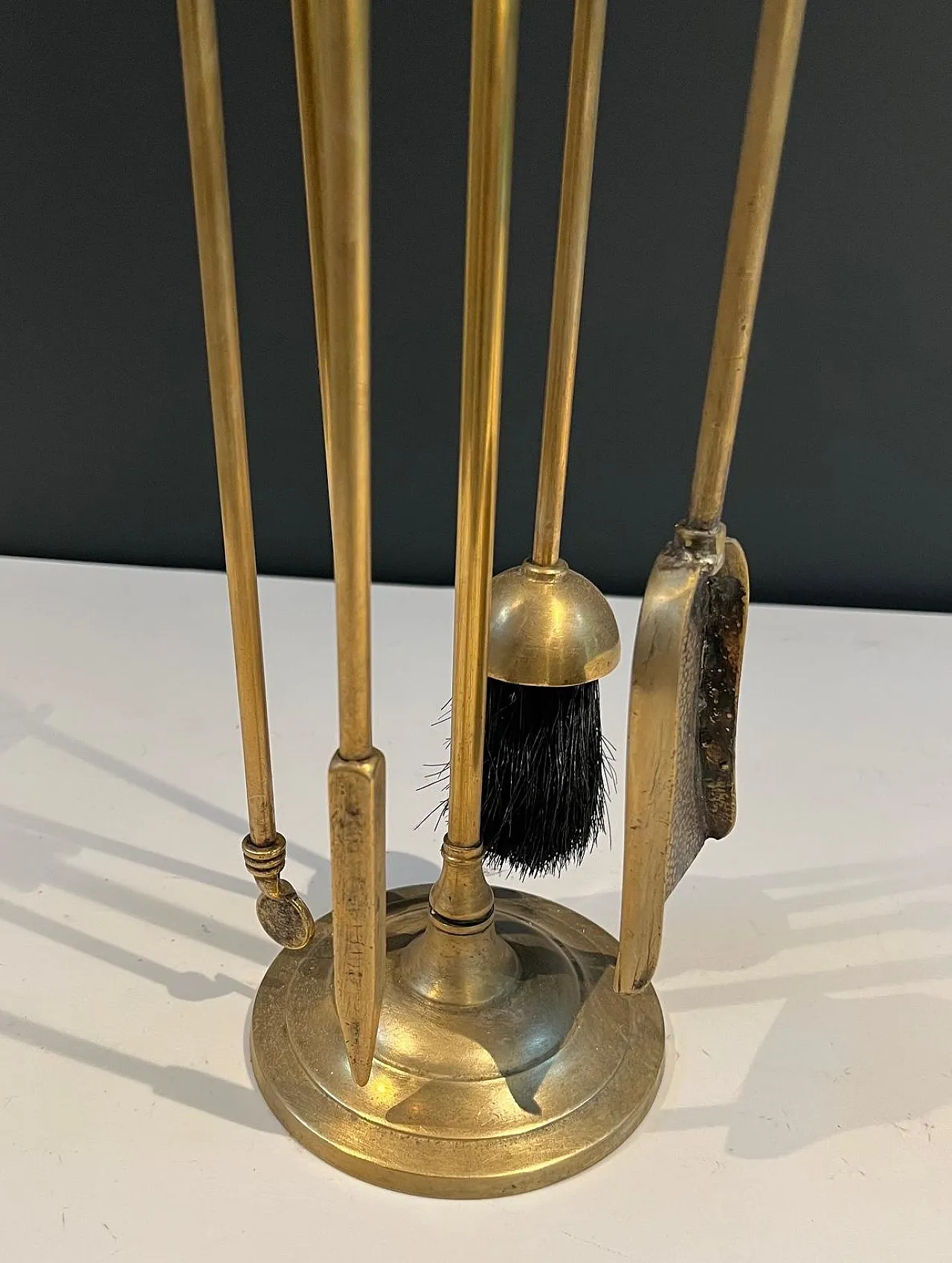 Brass fireplace tools with horse head, 1950s 5