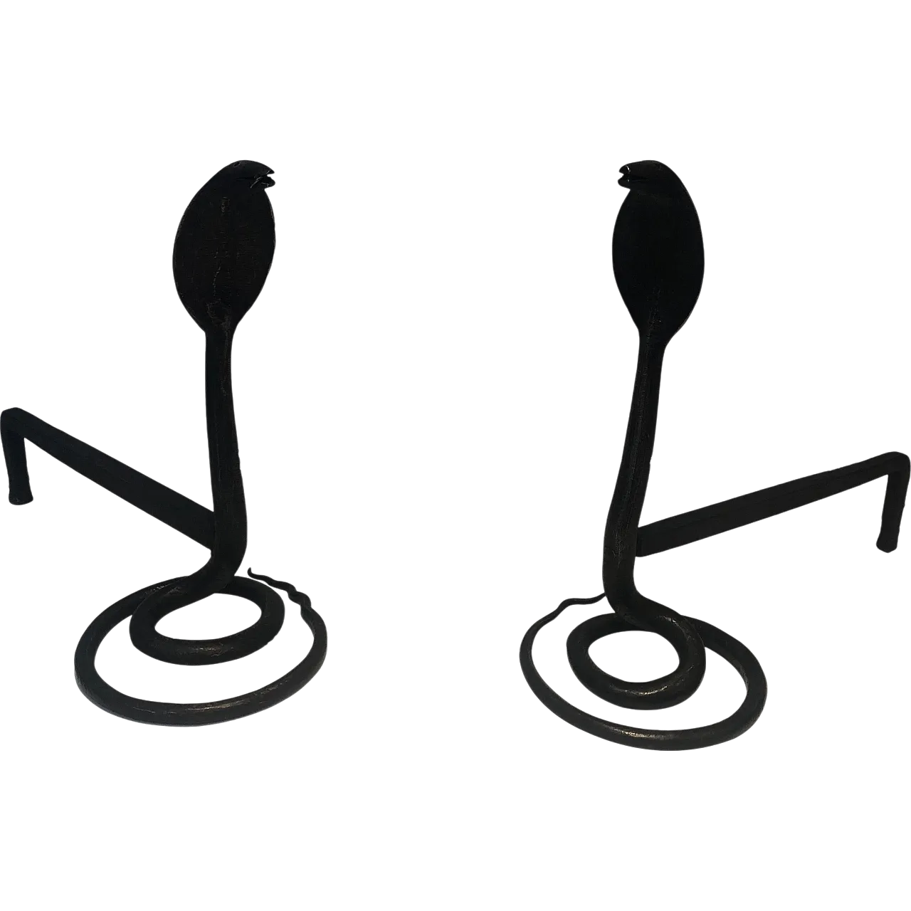 Coppia di androni in ferro battuto martellato con cobra, anni '50 17