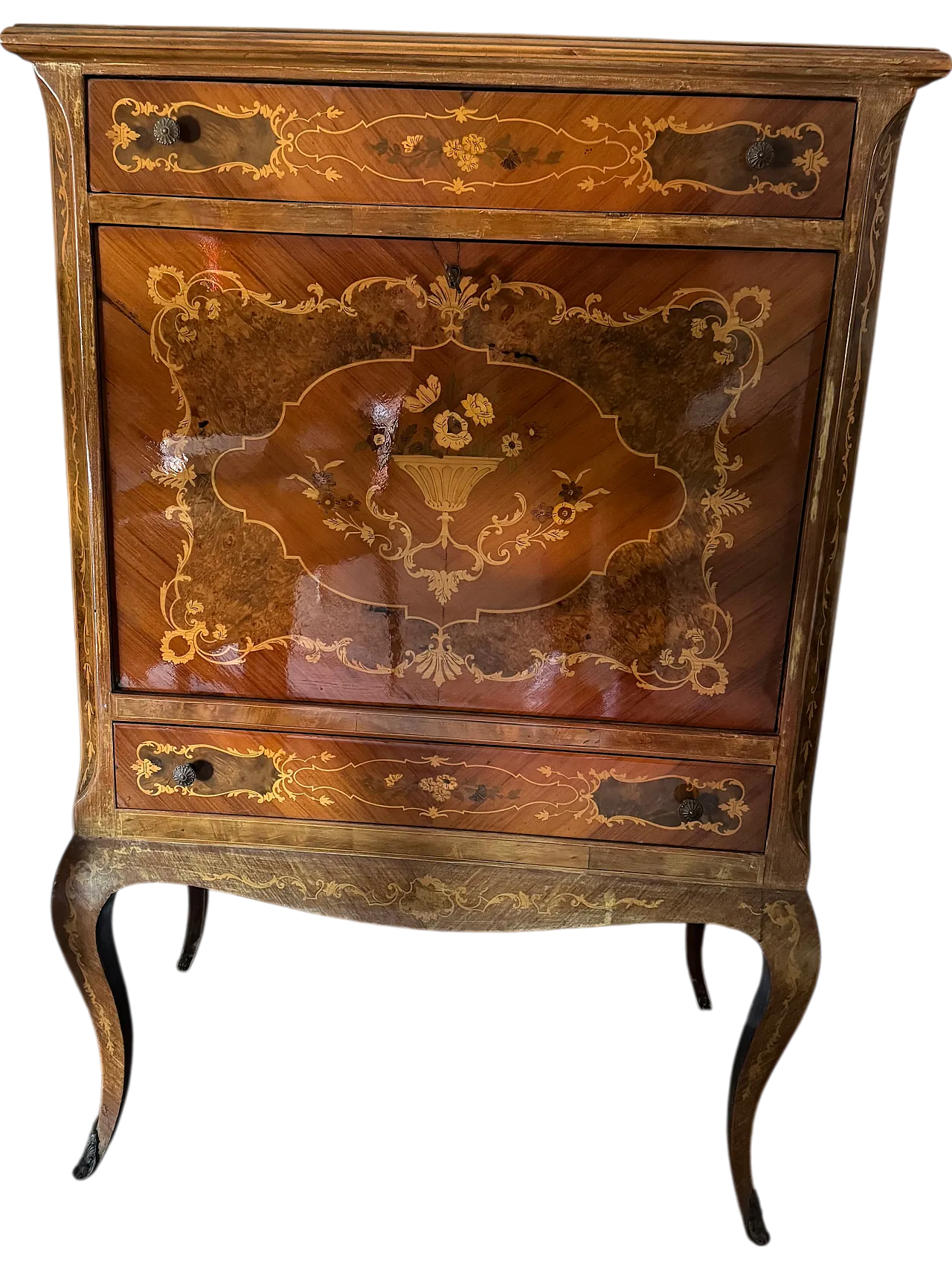 Mobile bar antico in legno con ribalta, primo '900 10