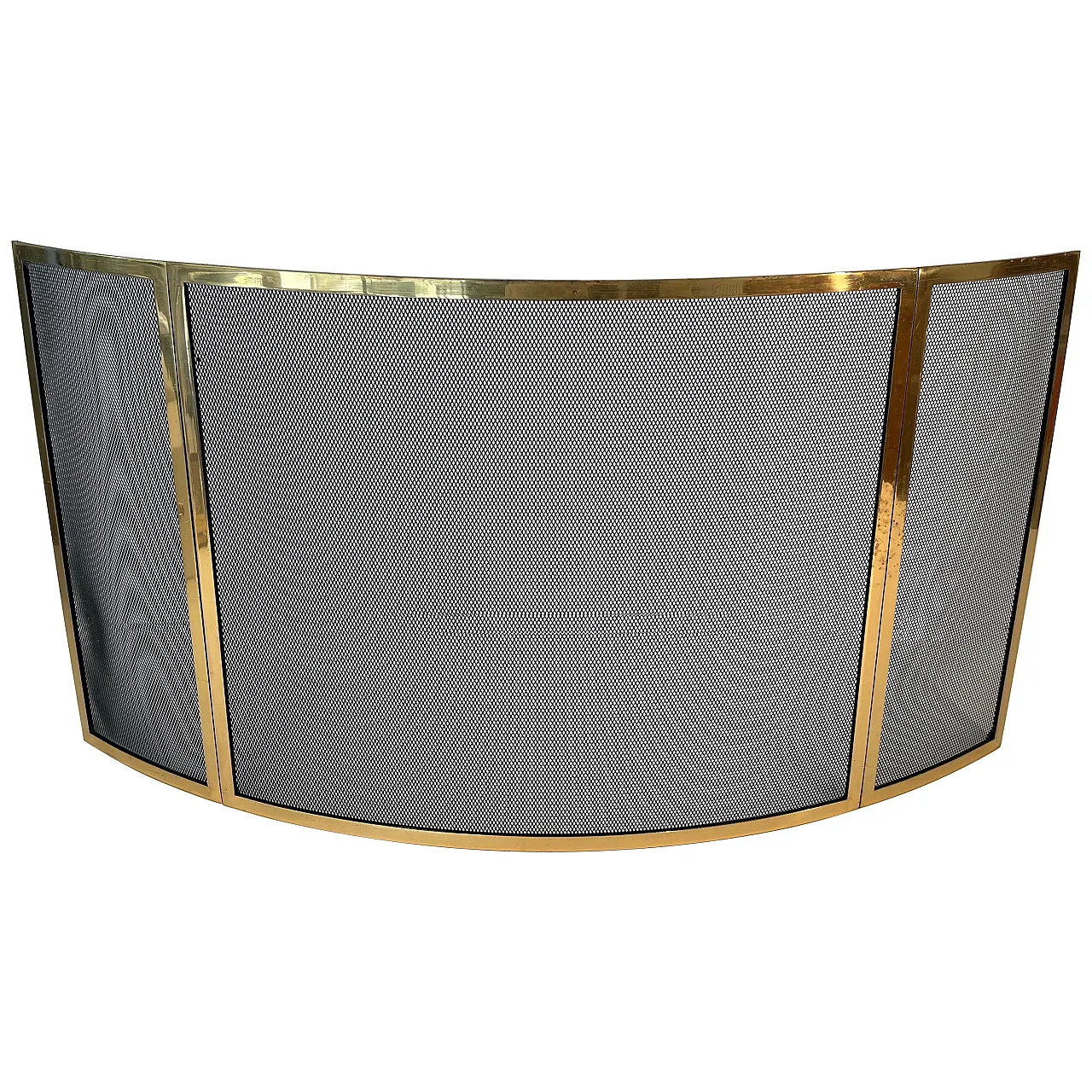 Schermo per caminetto in ottone curvo, anni '70 1