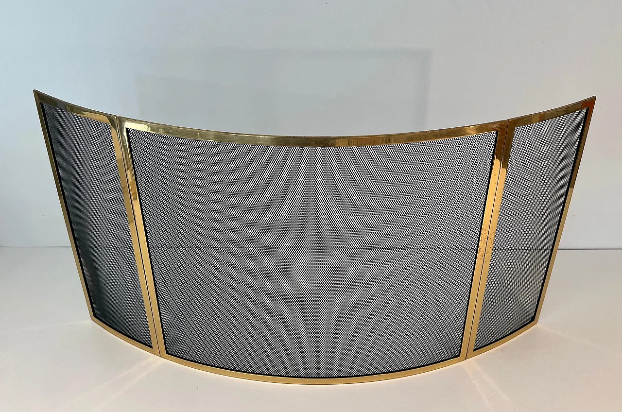Schermo per caminetto in ottone curvo, anni '70 2