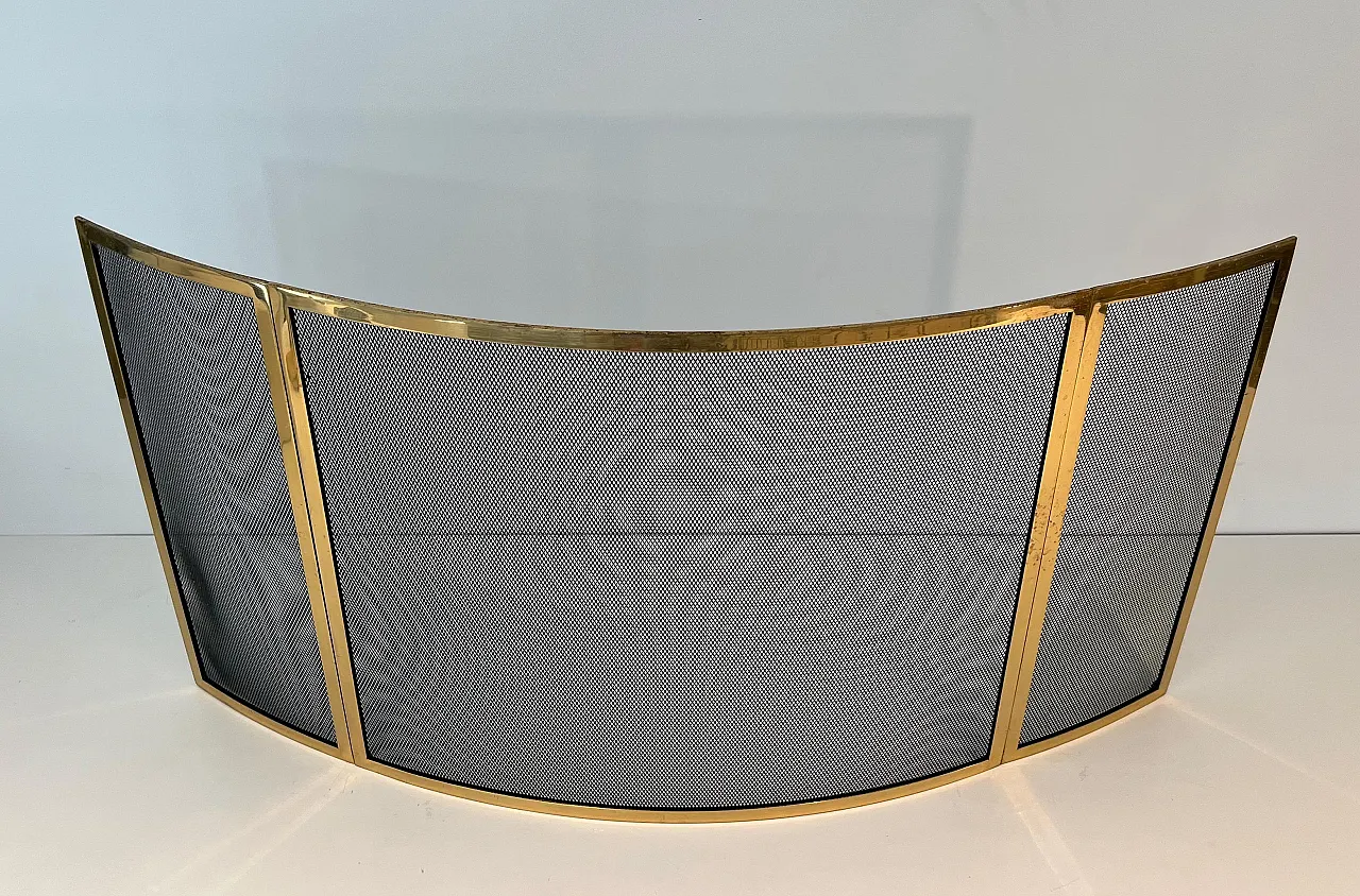 Schermo per caminetto in ottone curvo, anni '70 10