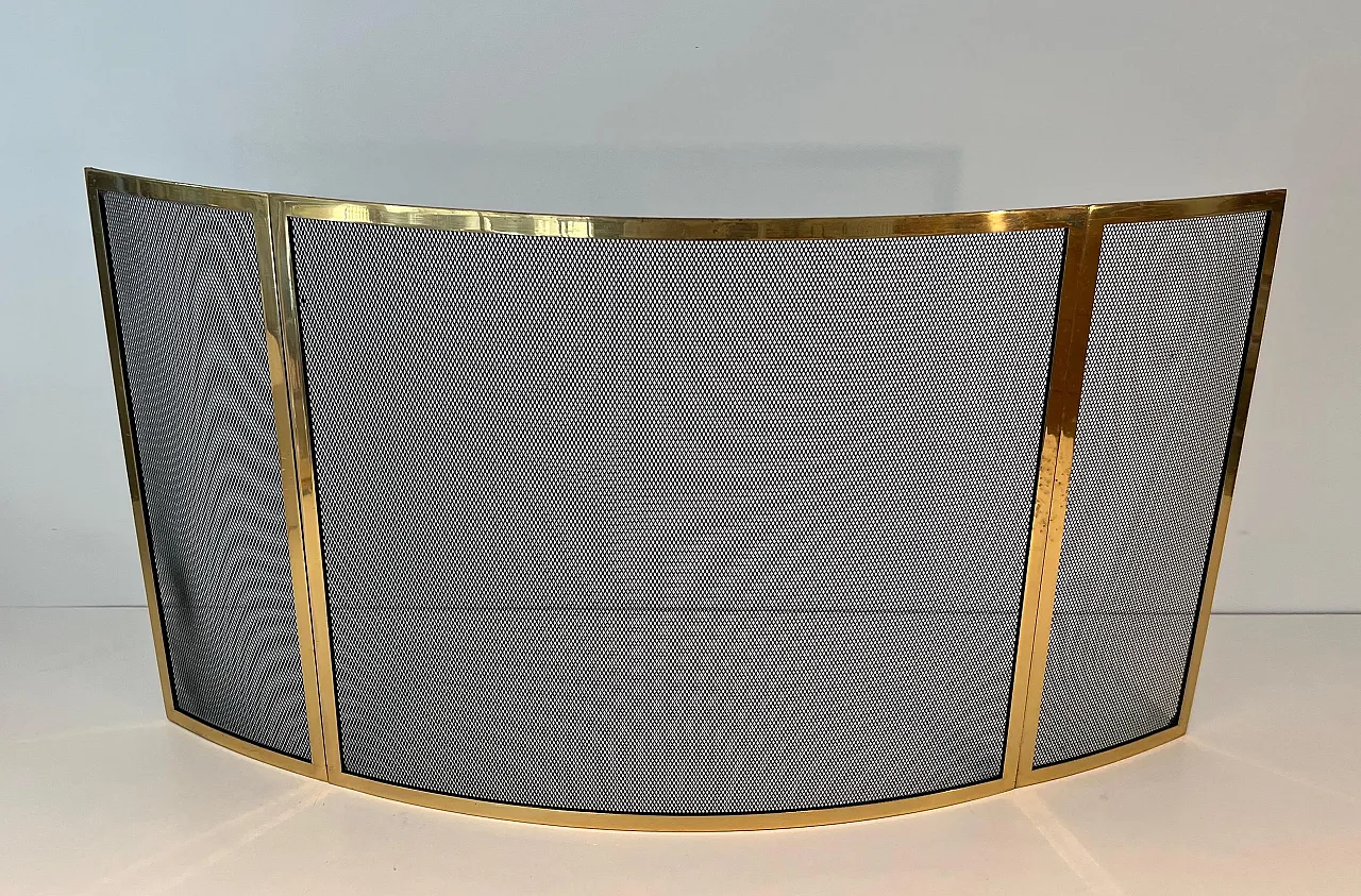 Schermo per caminetto in ottone curvo, anni '70 11