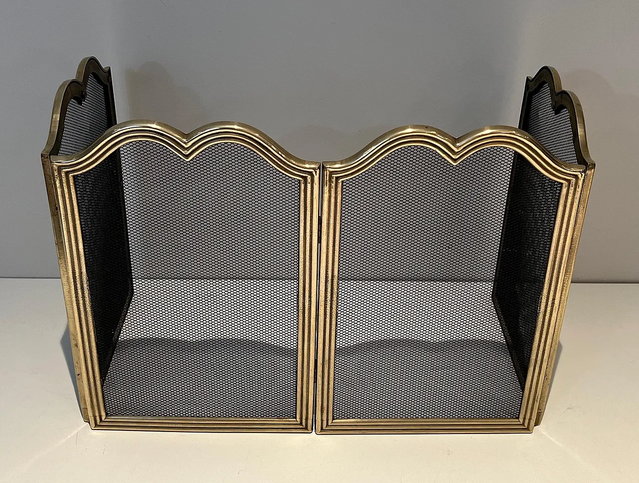 Paravento per camino in ottone e griglia stile neoclassico, anni '70 4