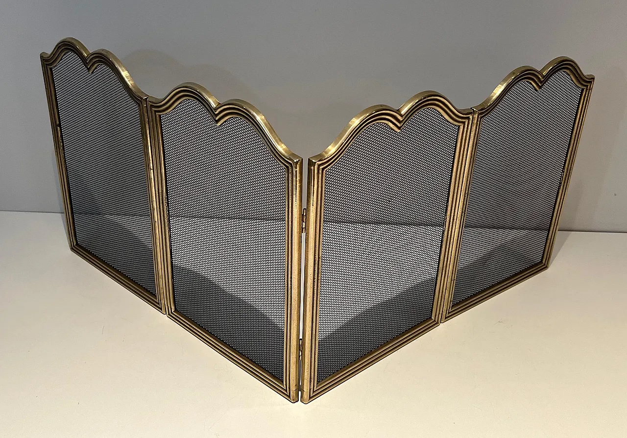 Paravento per camino in ottone e griglia stile neoclassico, anni '70 5