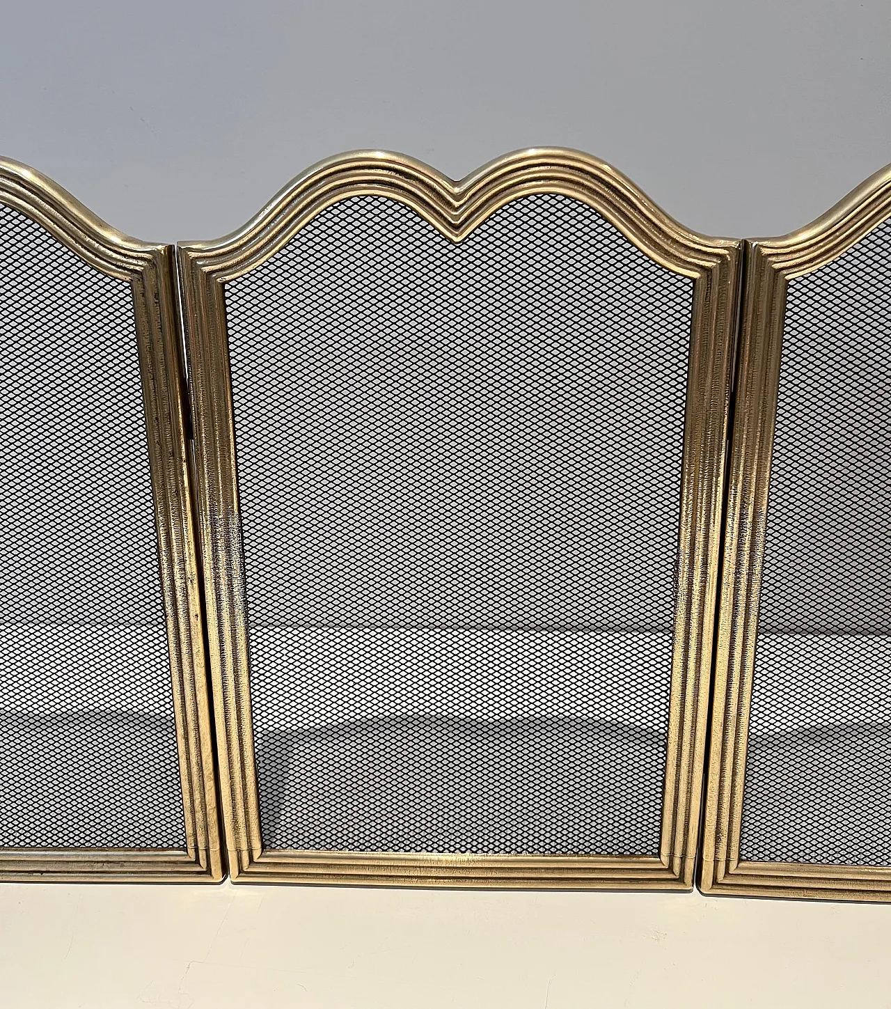 Paravento per camino in ottone e griglia stile neoclassico, anni '70 7