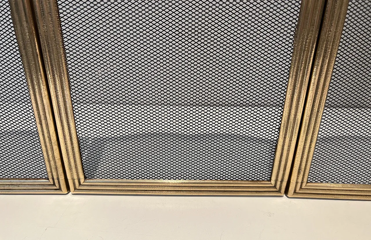 Paravento per camino in ottone e griglia stile neoclassico, anni '70 9