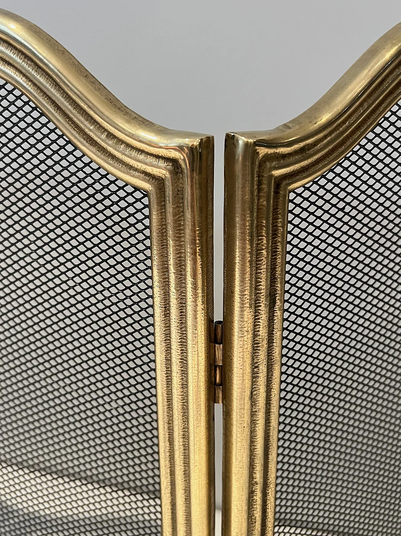 Paravento per camino in ottone e griglia stile neoclassico, anni '70 10