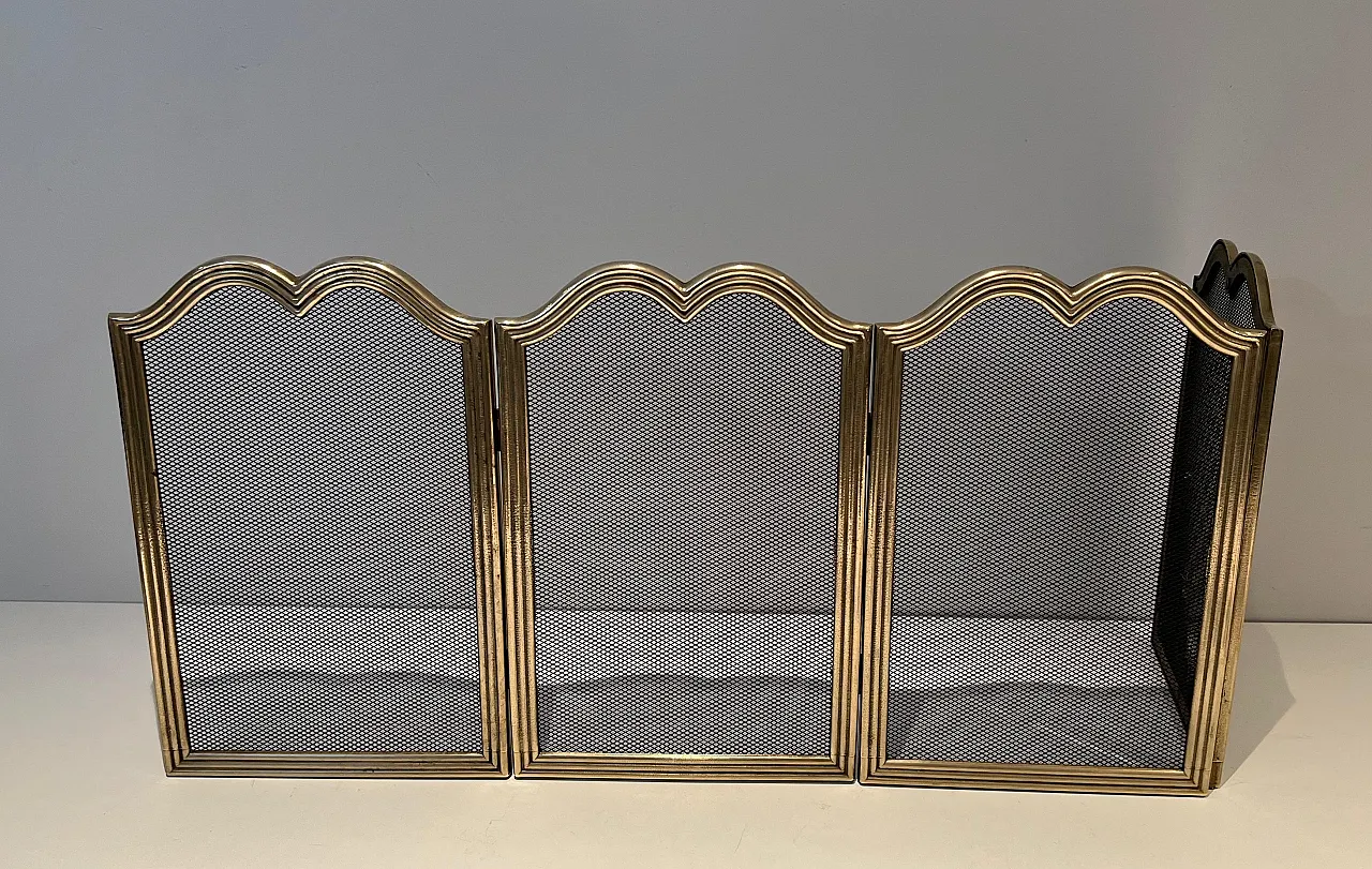Paravento per camino in ottone e griglia stile neoclassico, anni '70 12