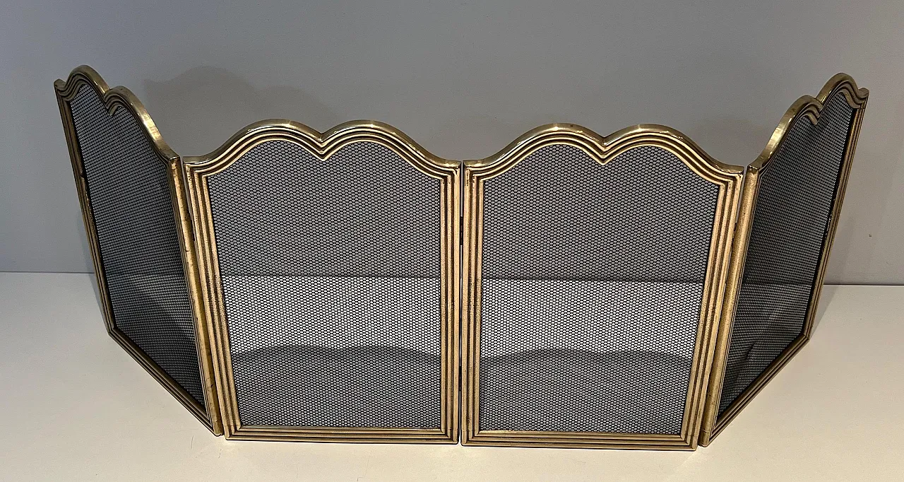 Paravento per camino in ottone e griglia stile neoclassico, anni '70 13