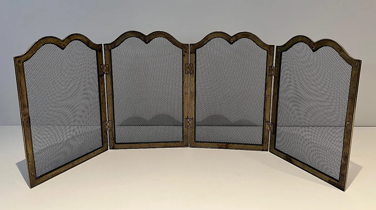 Paravento per camino in ottone e griglia stile neoclassico, anni '70 14