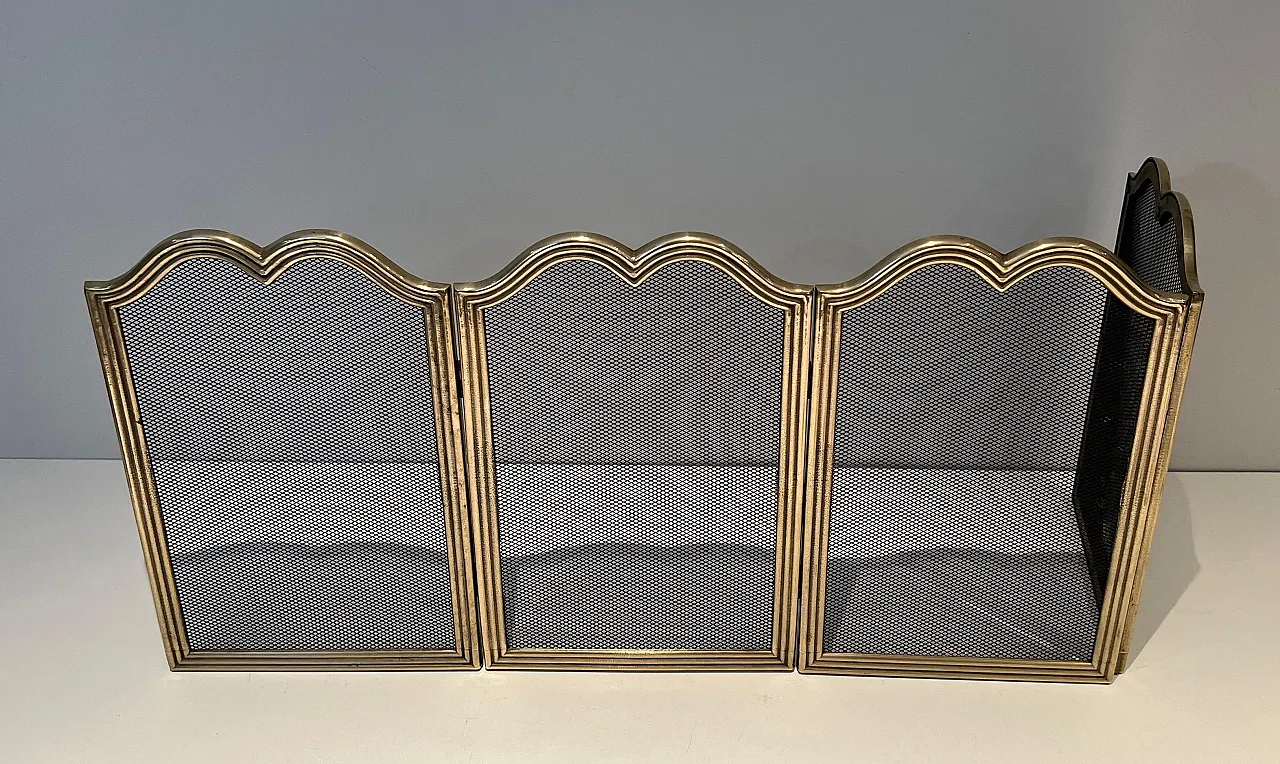 Paravento per camino in ottone e griglia stile neoclassico, anni '70 16