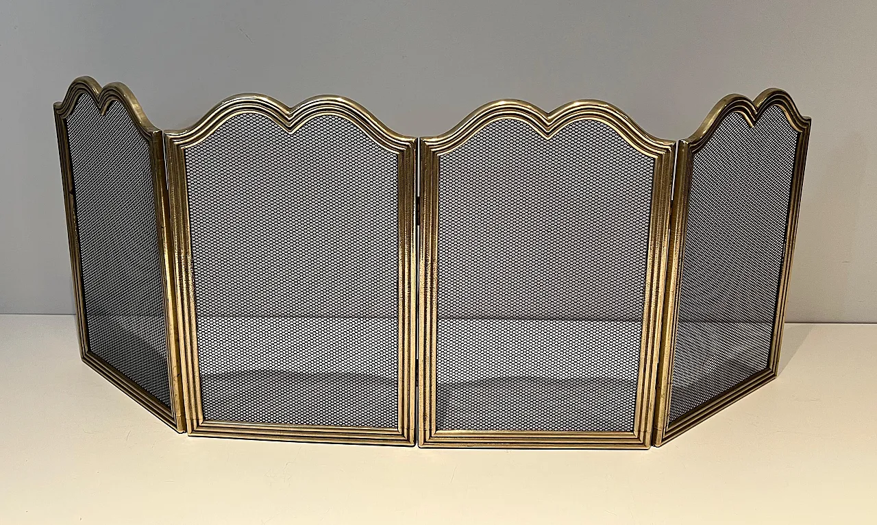 Paravento per camino in ottone e griglia stile neoclassico, anni '70 17