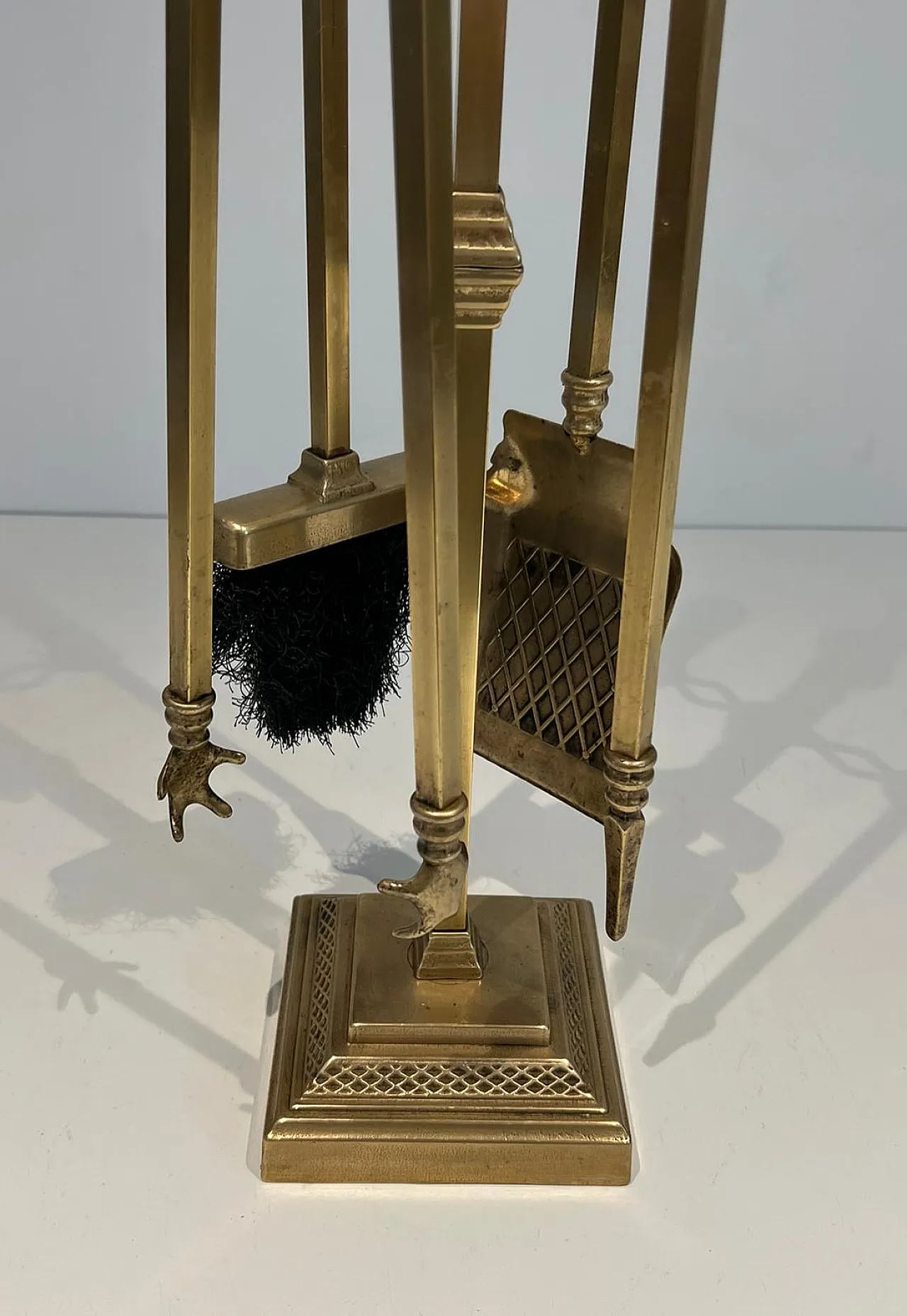 Attrezzi per camino in bronzo e ottone in stile neoclassico, anni '30 5