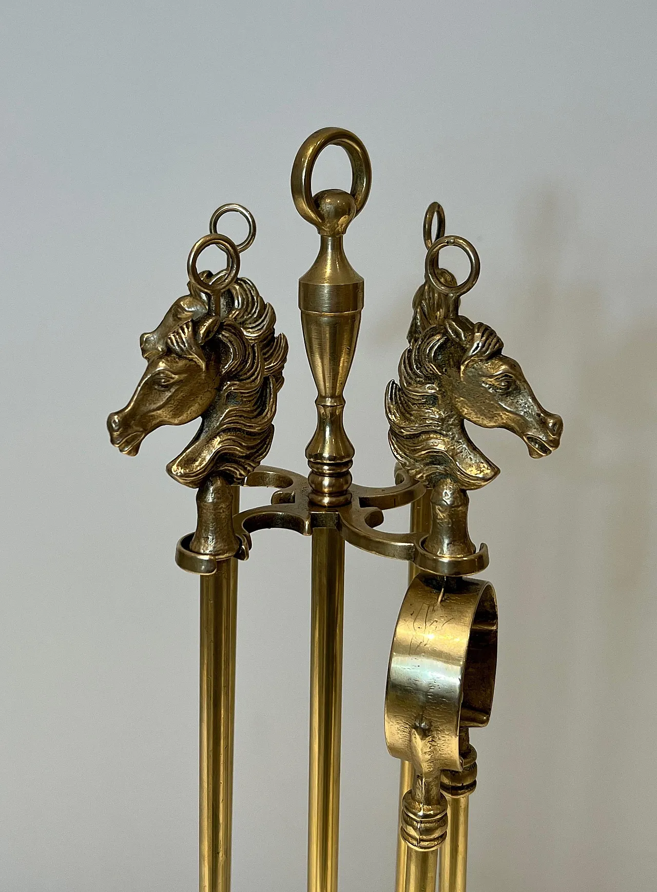 Attrezzi per caminetto in ottone a forma di testa di cavallo, anni '50 6