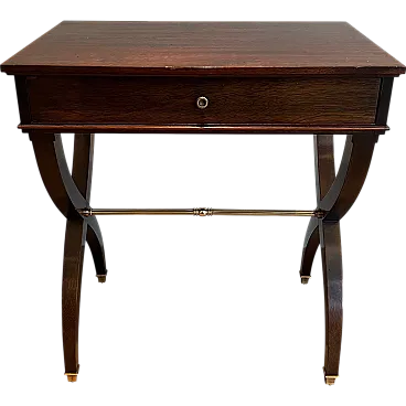 Tavolino o comodino in legno e ottone di Maison Jansen, anni '40