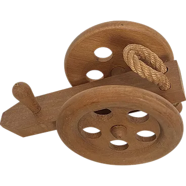 Portabottiglie in legno e corda di Audoux Minet, anni '70