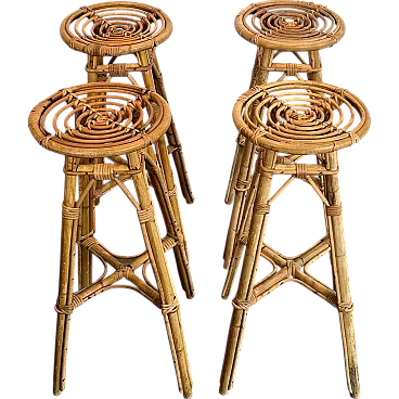 4 Sgabelli in rattan, anni '70