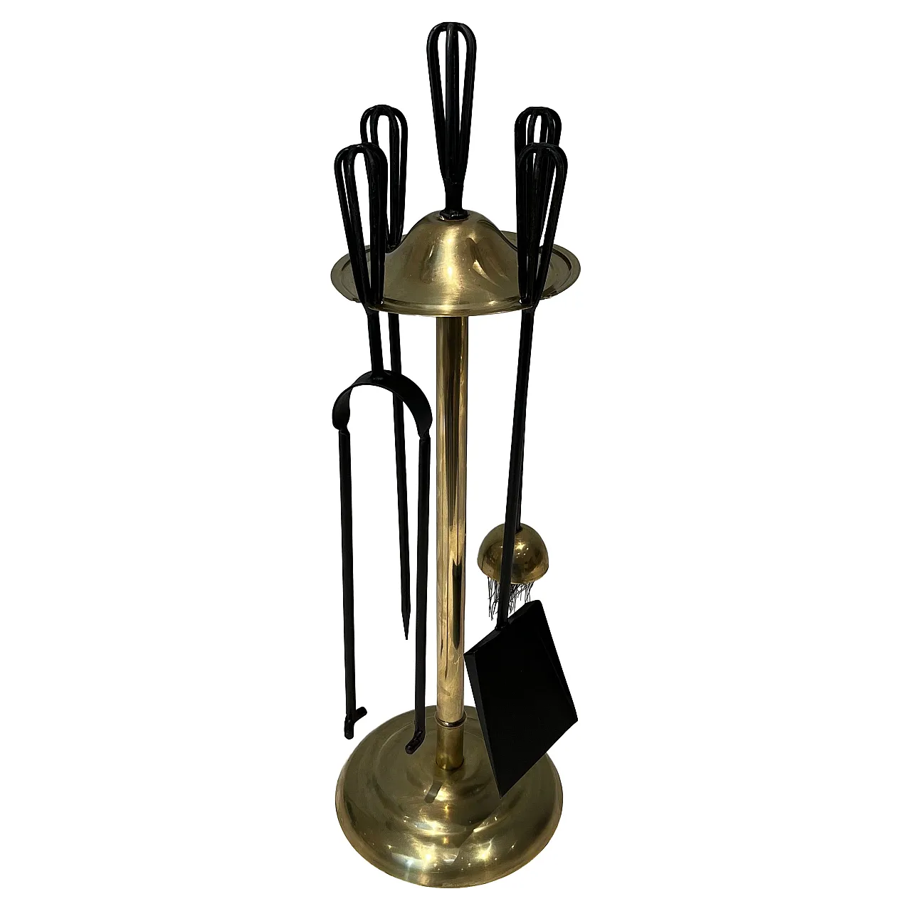 Lacquered metal and brass fireplace tools, 1970s 1