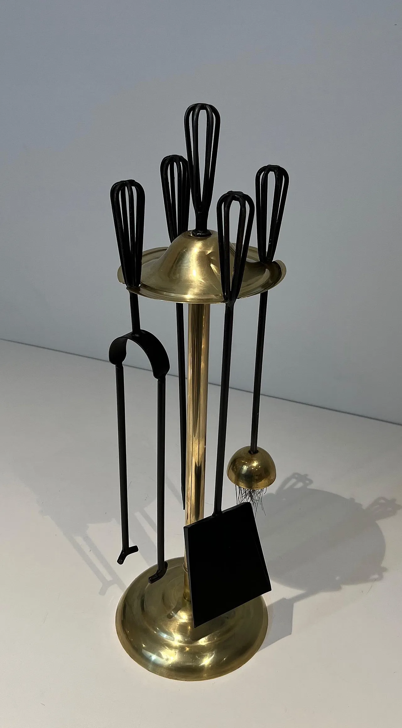 Lacquered metal and brass fireplace tools, 1970s 2