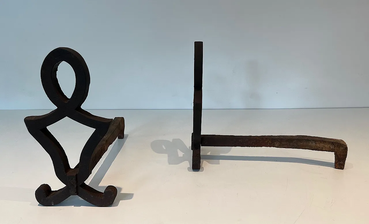 Coppia di androni in ghisa e ferro battuto di Raymond Subes, anni '40 3