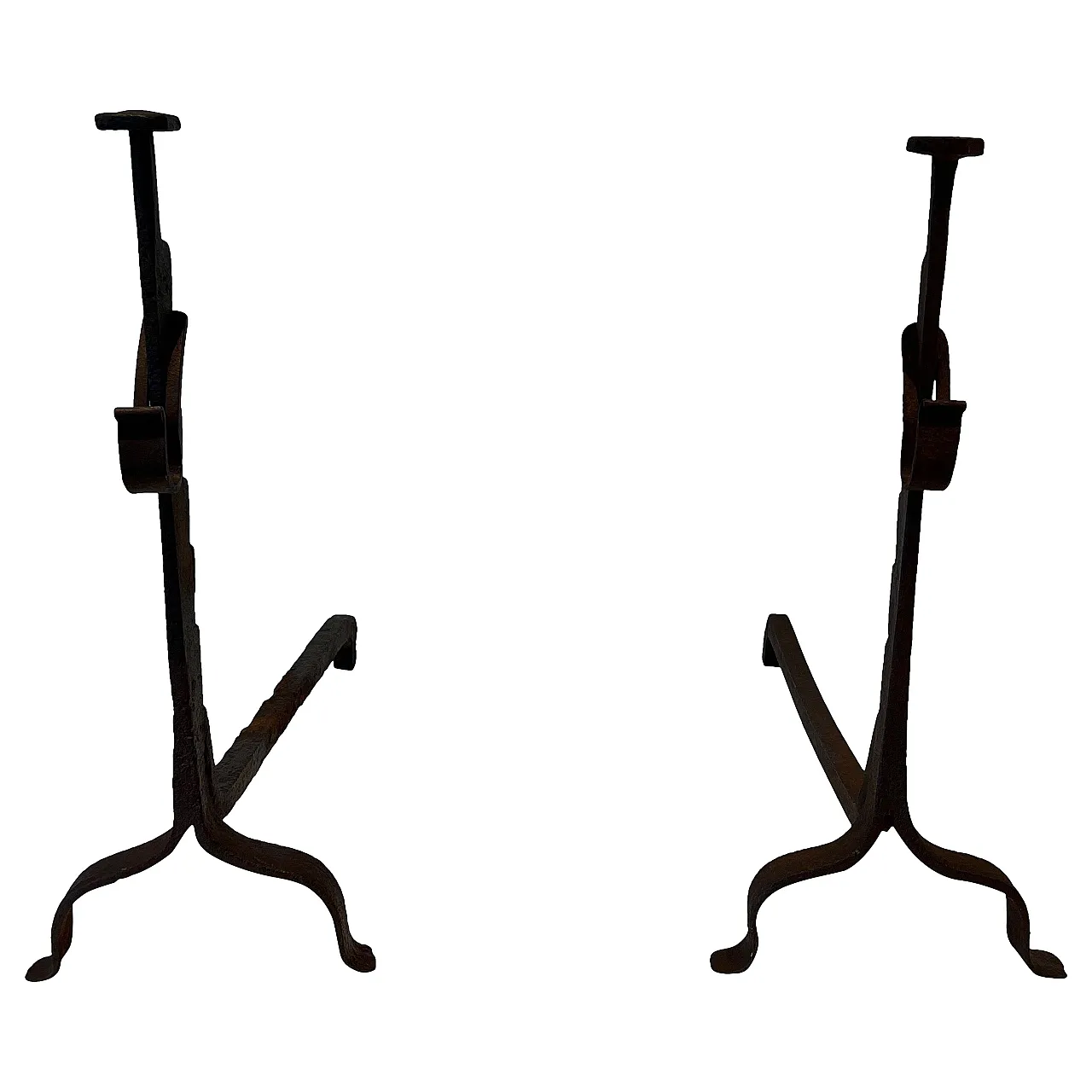Pair of wrought iron andirons, 20th century 1