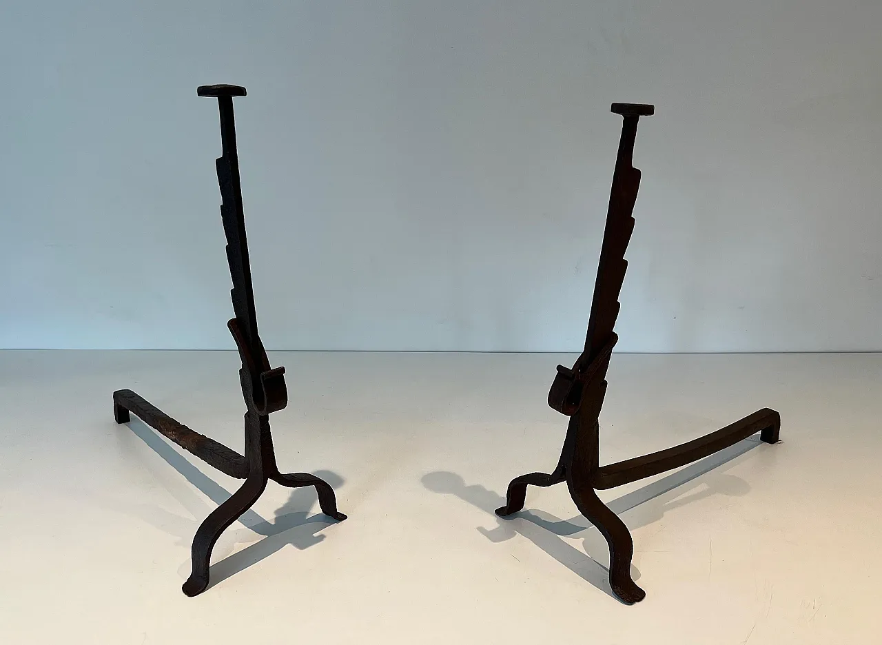 Pair of wrought iron andirons, 20th century 2