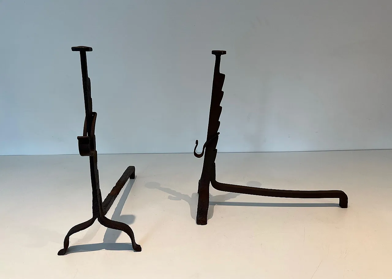 Pair of wrought iron andirons, 20th century 3