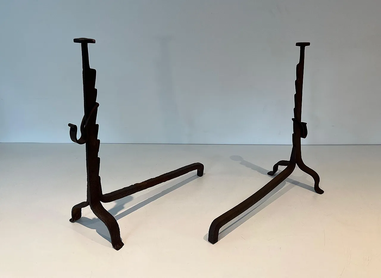 Pair of wrought iron andirons, 20th century 4