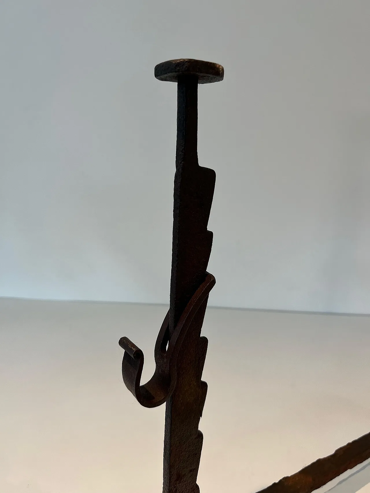 Pair of wrought iron andirons, 20th century 6