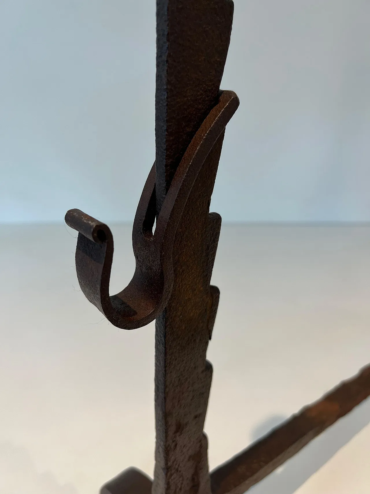 Pair of wrought iron andirons, 20th century 8