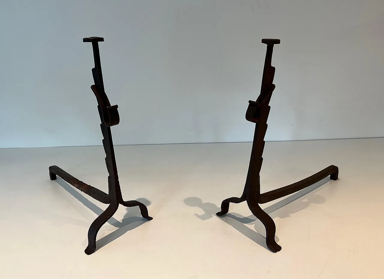 Pair of wrought iron andirons, 20th century 11