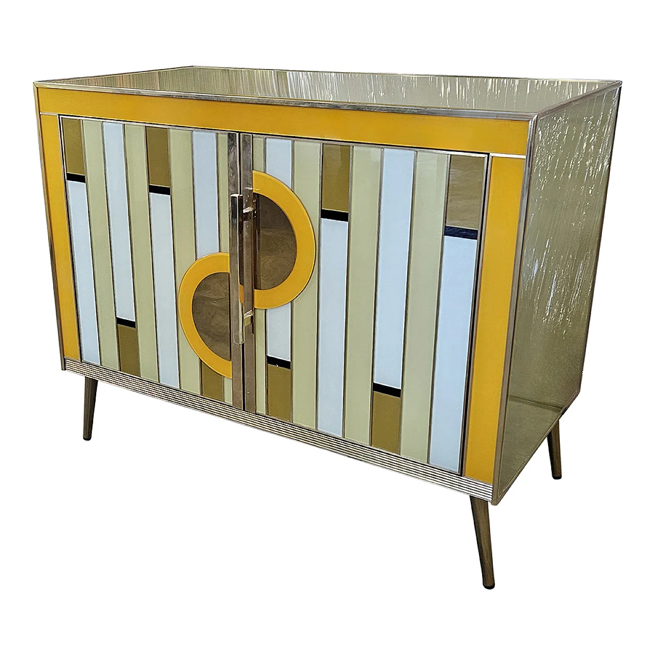 Two colored glass doors sideboard, 1990s 4