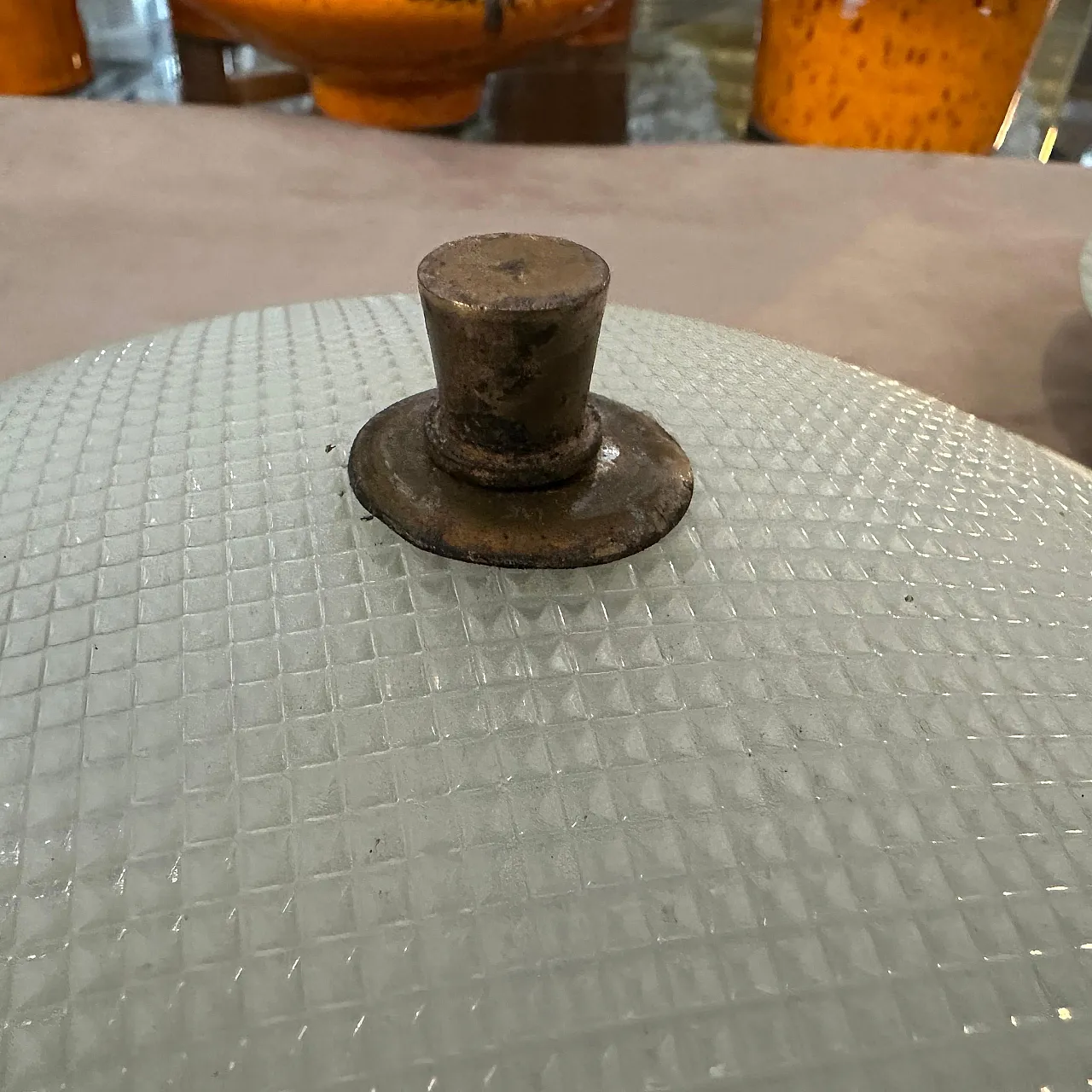 Pair of round brass and glass wall lamps, 1950s 7