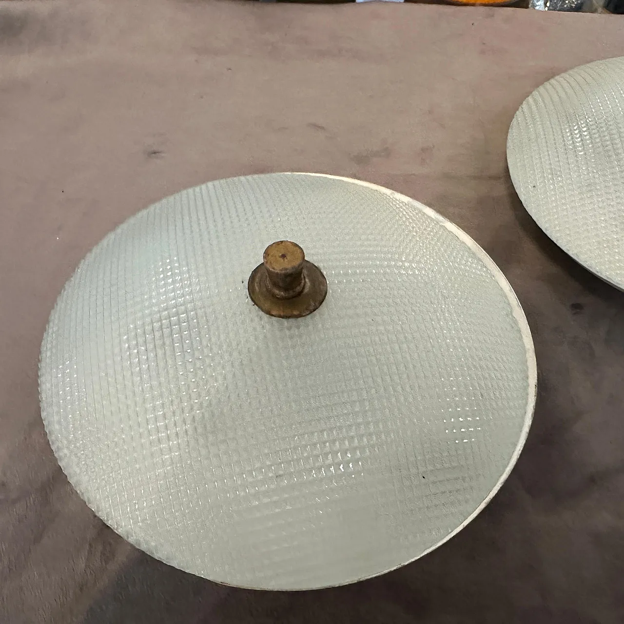 Pair of round brass and glass wall lamps, 1950s 10