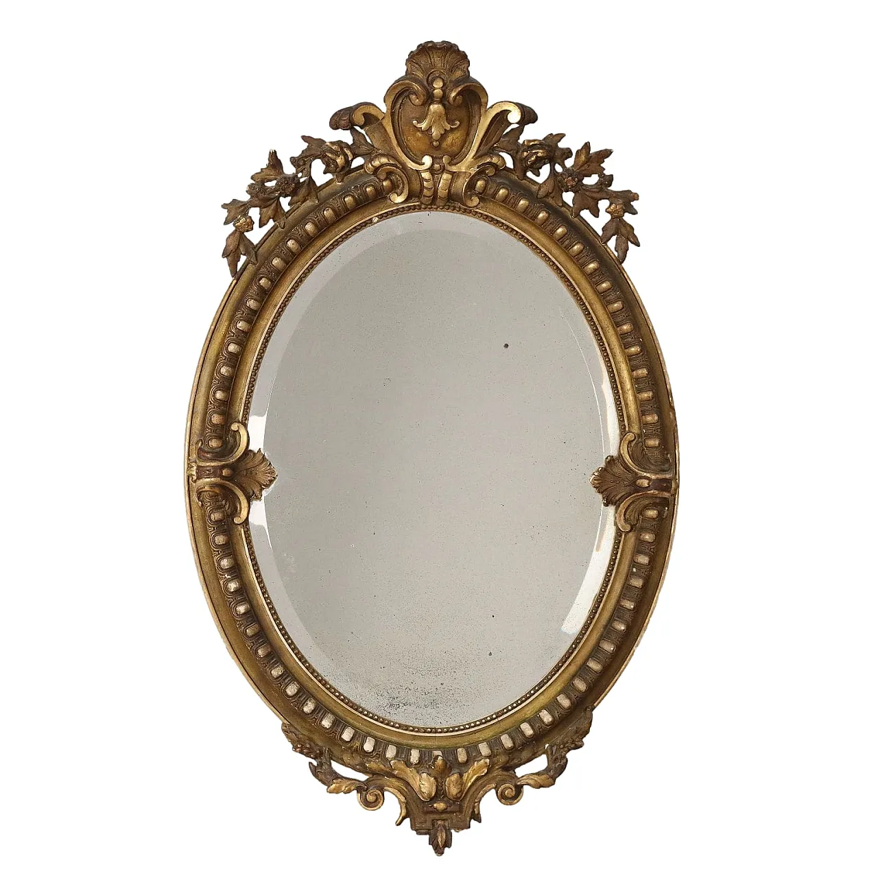 Oval mirror with gilded frame and curl and leaf motifs 1