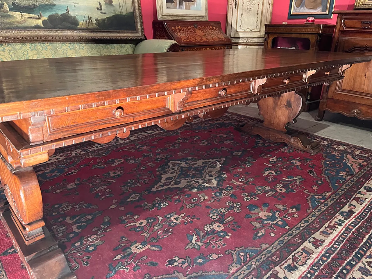 Tavolo asso di coppe in noce lungo 3 metri 1