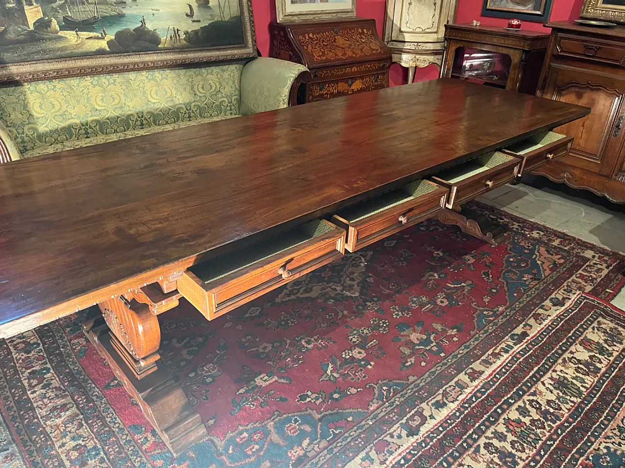 Tavolo asso di coppe in noce lungo 3 metri 4